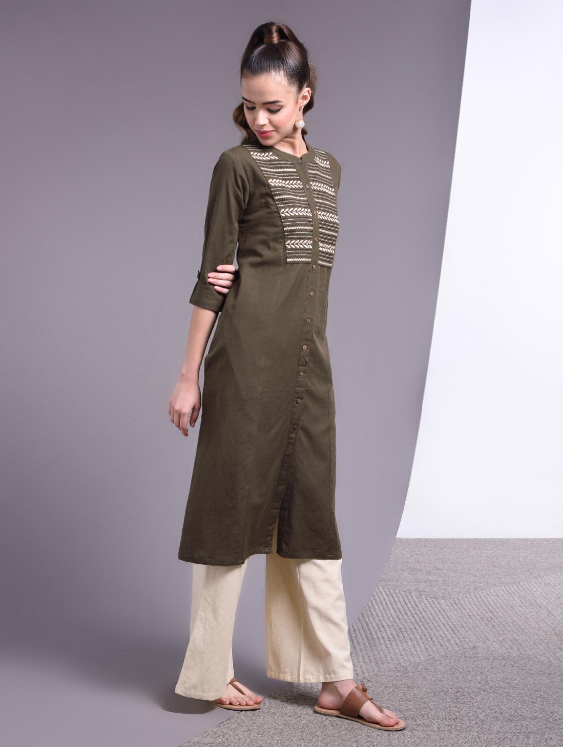 yoke embroidered kurta palazzo set - 17009129 - Zoom Image - 1