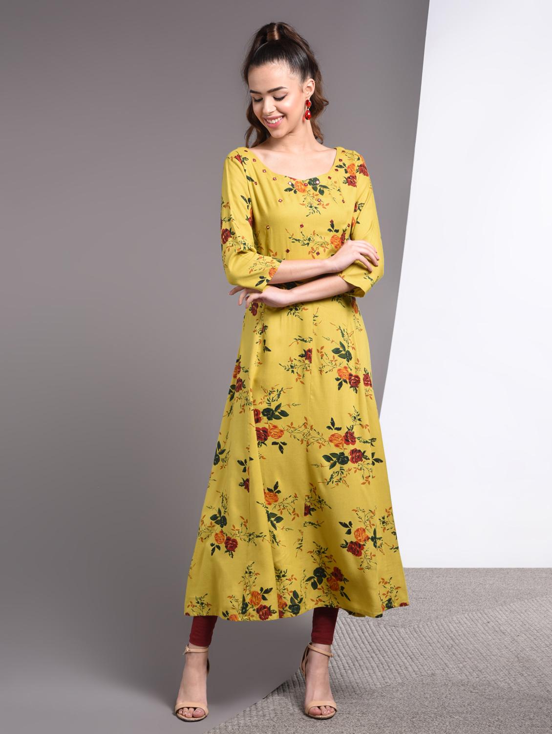floral print flared kurta - 17009155 - Zoom Image - 2