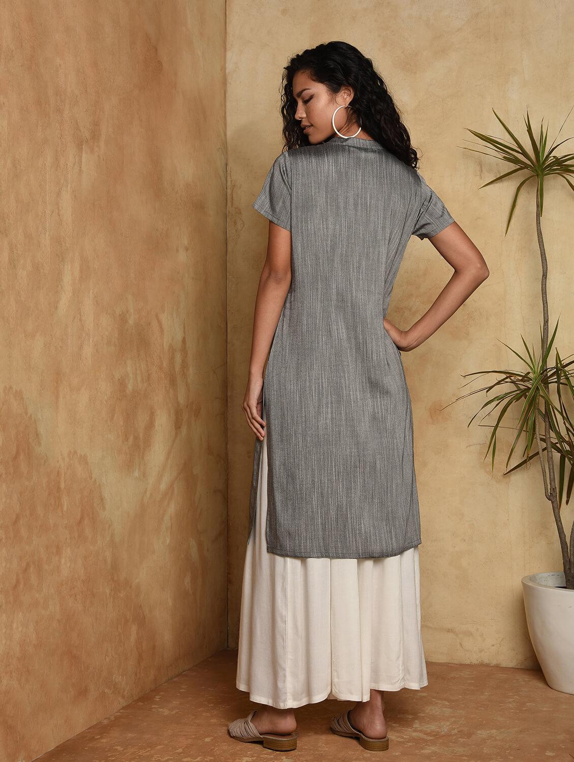 solid kurta palazzo set - 17009378 - Zoom Image - 4