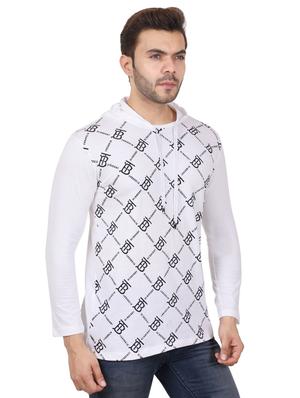 white front print hooded t-shirt - 17009828 - Standard Image - 2