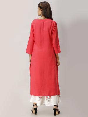 solid pintucks kurta palazzo set - 17010230 - Standard Image - 3