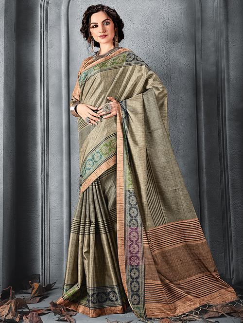 striped printed saree with blouse - 17010316 - Standard Image - 1