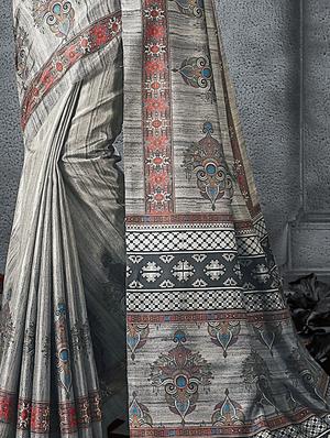 abstract printed saree with blouse - 17010318 - Standard Image - 2