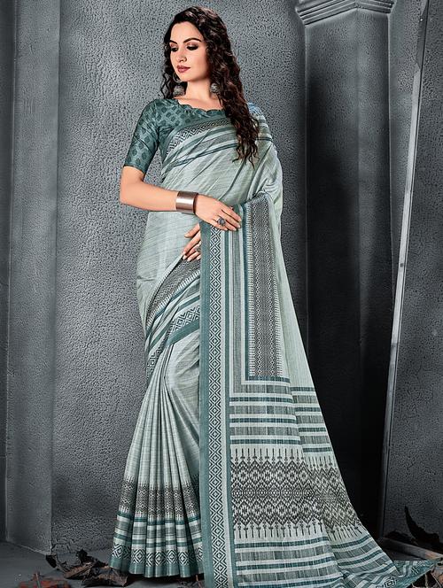 bordered printed saree with blouse - 17010320 - Standard Image - 1