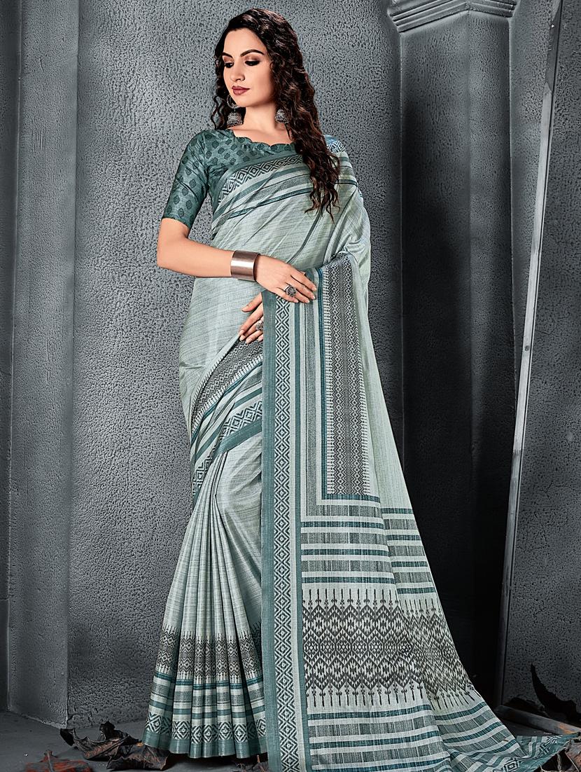 bordered printed saree with blouse - 17010320 - Zoom Image - 1