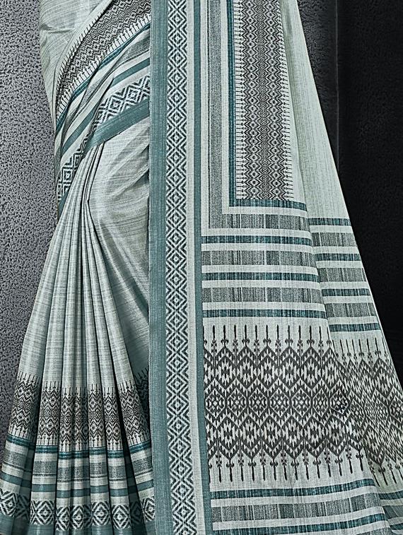 bordered printed saree with blouse - 17010320 - Zoom Image - 2