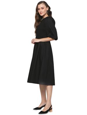 round neck solid flared dress - 17010375 - Standard Image - 2