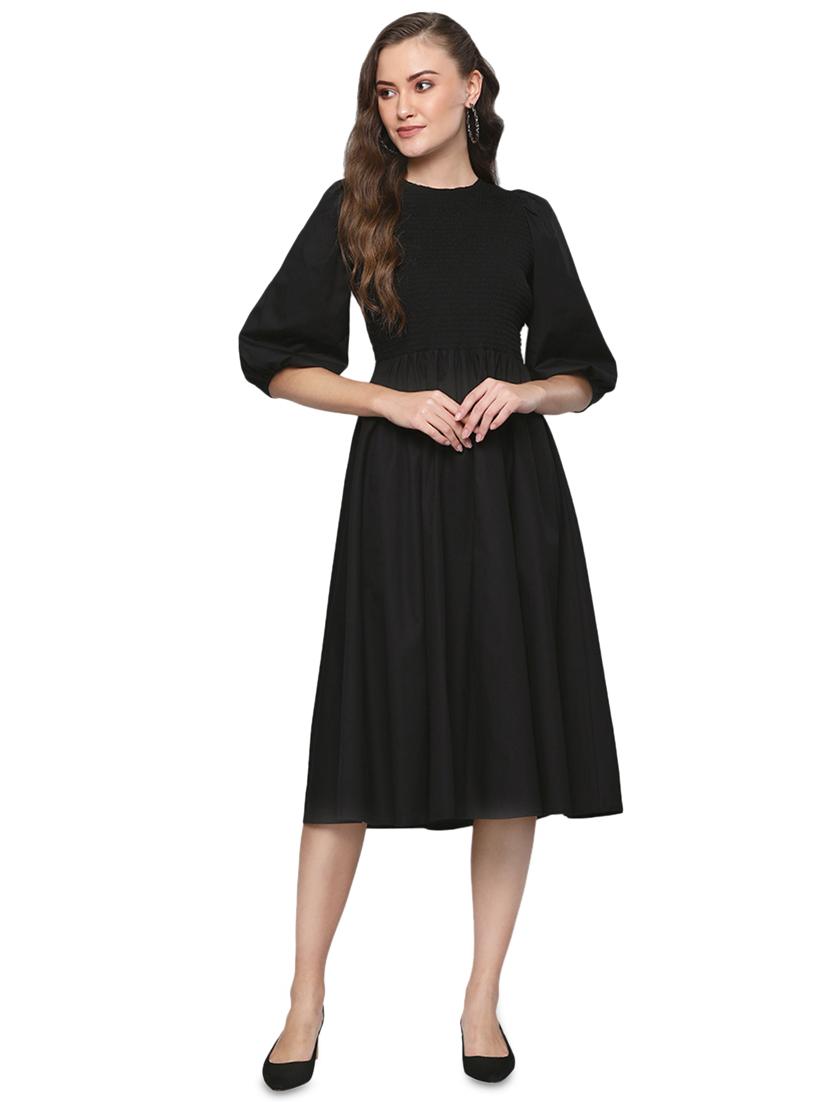 round neck solid flared dress - 17010375 - Zoom Image - 1
