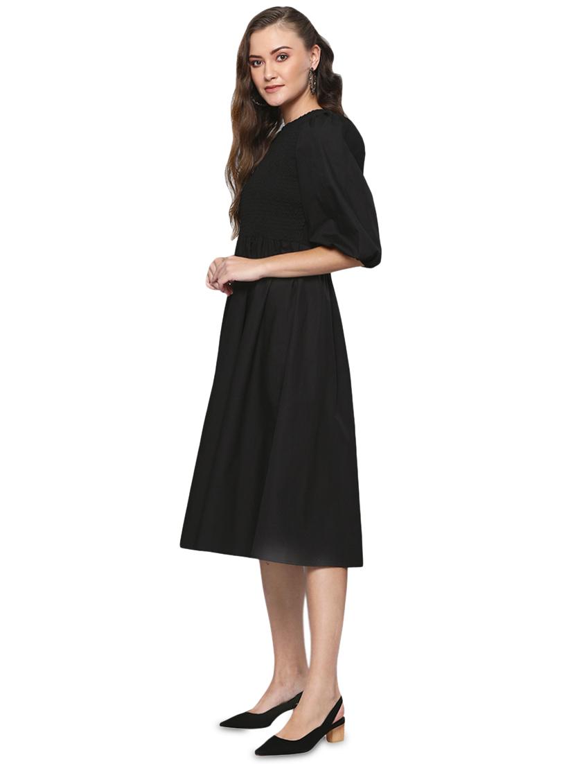 round neck solid flared dress - 17010375 - Zoom Image - 2