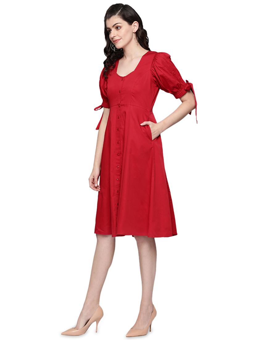 tie up sleeves button-up a-line dress - 17010384 - Zoom Image - 2