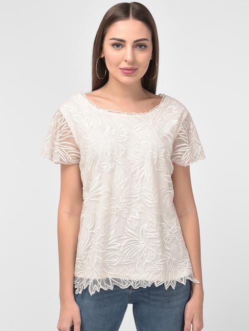 round neck floral mesh top - 17010516 - Standard Image - 1