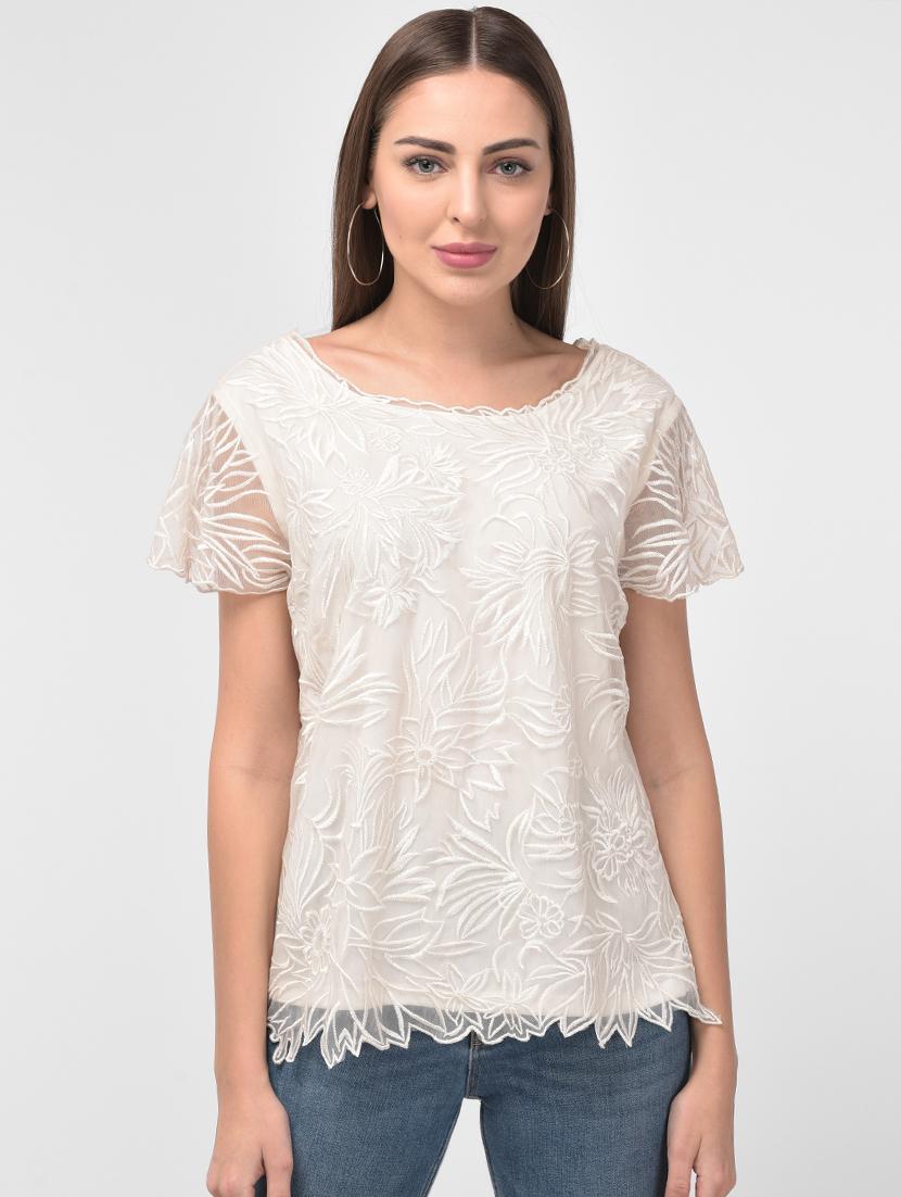 round neck floral mesh top - 17010516 - Zoom Image - 1
