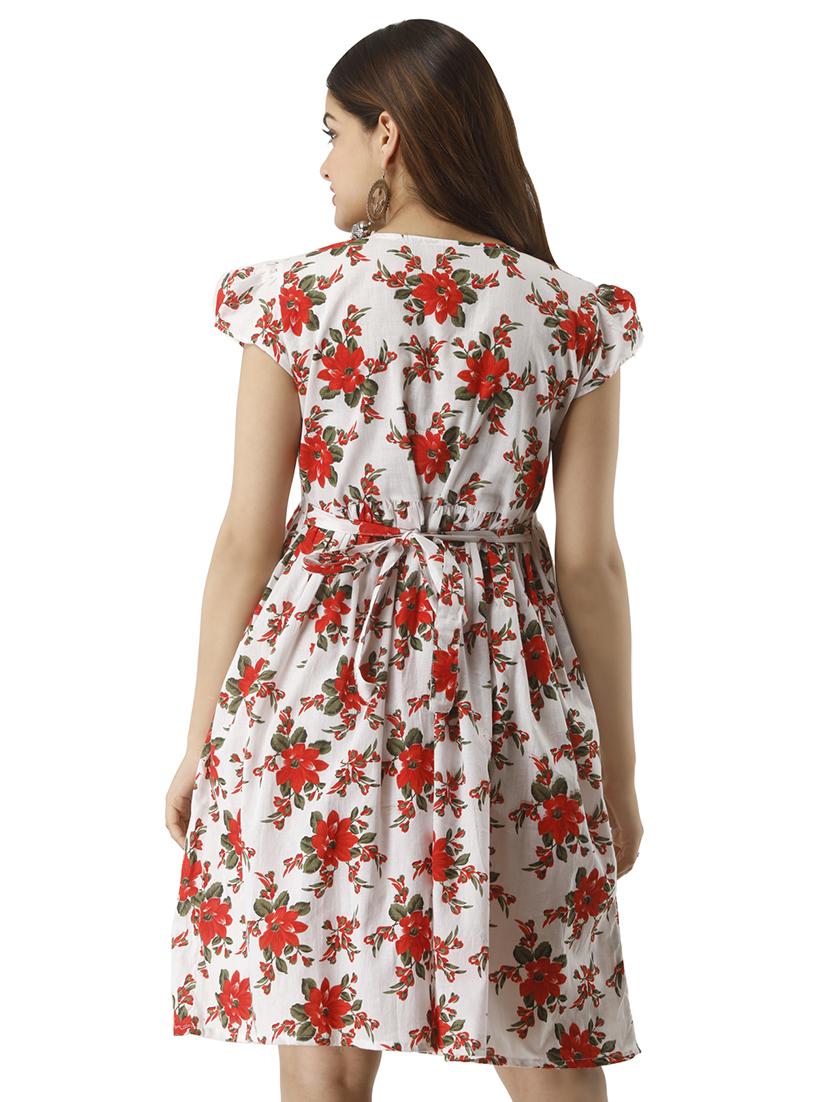 tie back floral flared dress - 17010905 - Zoom Image - 3