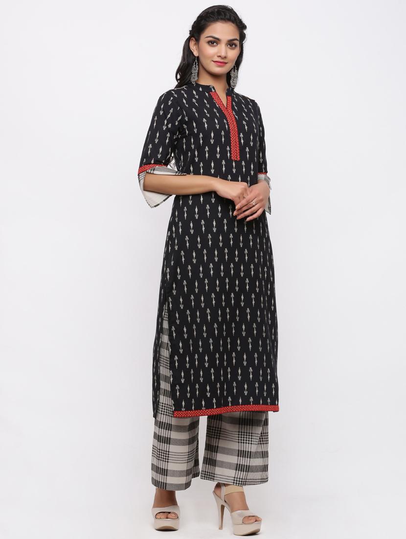 ikat kurta palazzo set - 17010935 - Zoom Image - 2