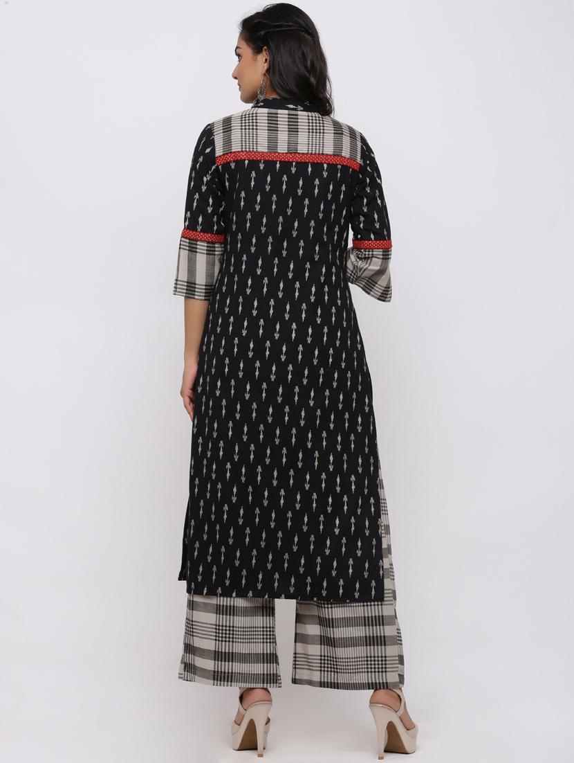 ikat kurta palazzo set - 17010935 - Zoom Image - 3