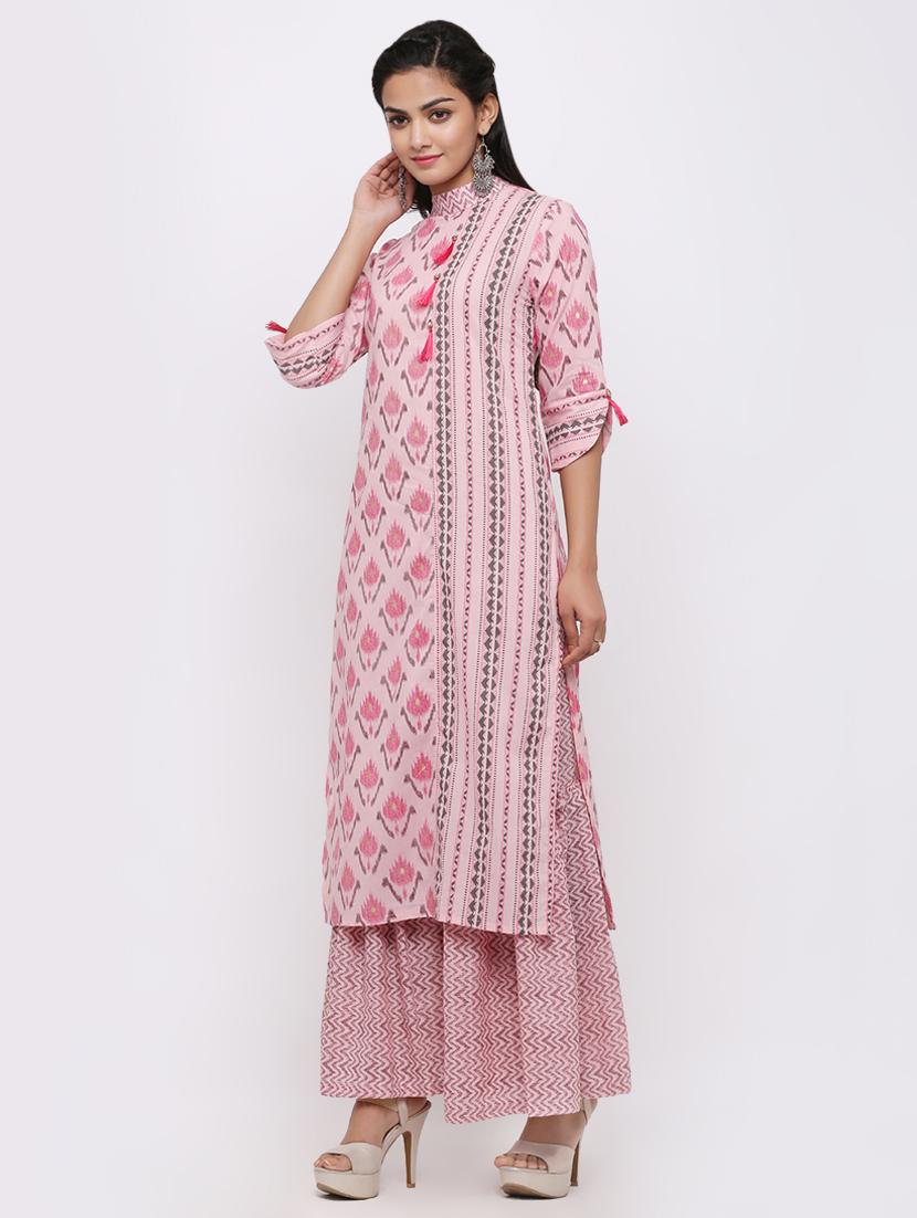 ikat print kurta palazzo set - 17010950 - Zoom Image - 2