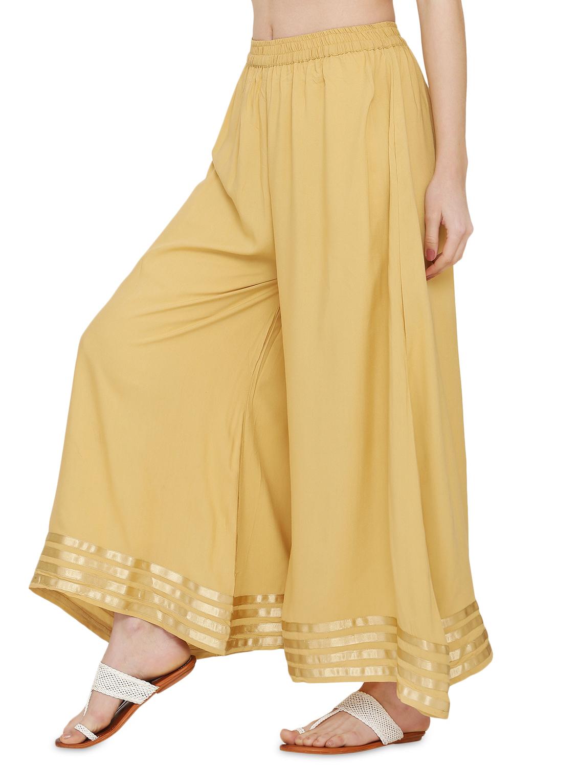 beige rayon flared palazzo - 17010967 - Zoom Image - 2