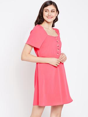 square neck solid a-line dress - 17011028 - Standard Image - 2