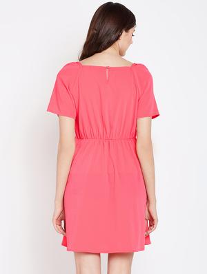 square neck solid a-line dress - 17011028 - Standard Image - 3