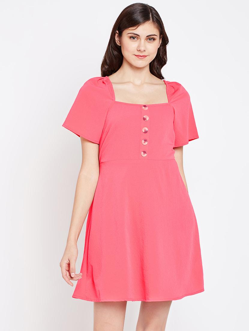 square neck solid a-line dress - 17011028 - Zoom Image - 1