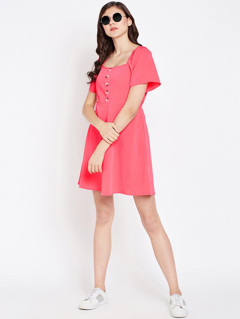 square neck solid a-line dress - 17011028 - Zoom Image - 4