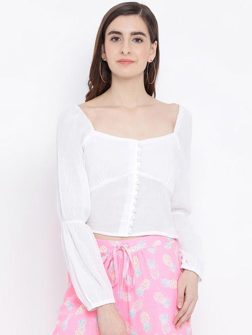 balloon sleeves button-up crop top - 17011050 - Standard Image - 1