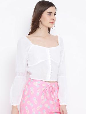 balloon sleeves button-up crop top - 17011050 - Standard Image - 2