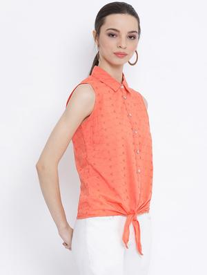 tie front schiffli shirt - 17011084 - Standard Image - 2