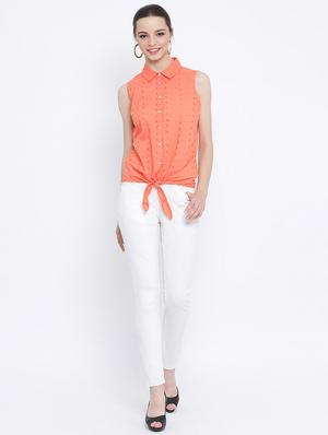 tie front schiffli shirt - 17011084 - Standard Image - 4