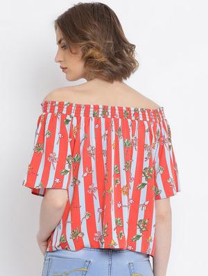 off shoulder floral striped top - 17011107 - Standard Image - 3