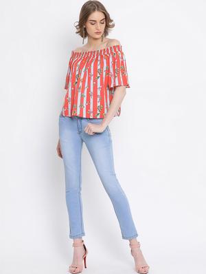 off shoulder floral striped top - 17011107 - Standard Image - 4