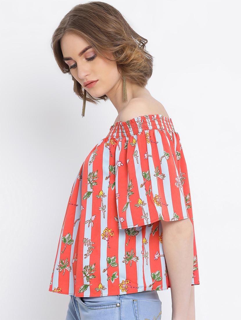 off shoulder floral striped top - 17011107 - Zoom Image - 2