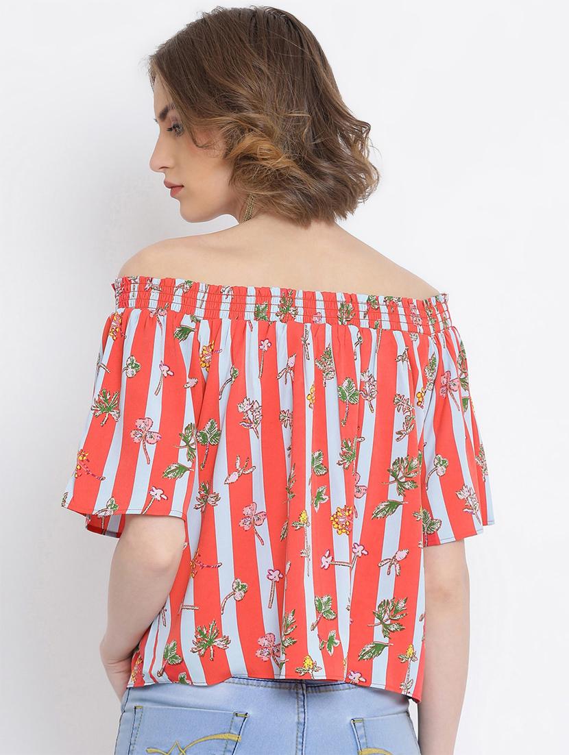 off shoulder floral striped top - 17011107 - Zoom Image - 3