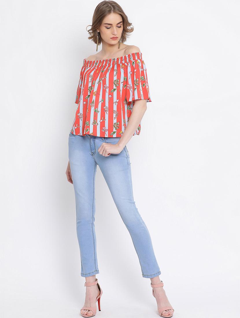 off shoulder floral striped top - 17011107 - Zoom Image - 4