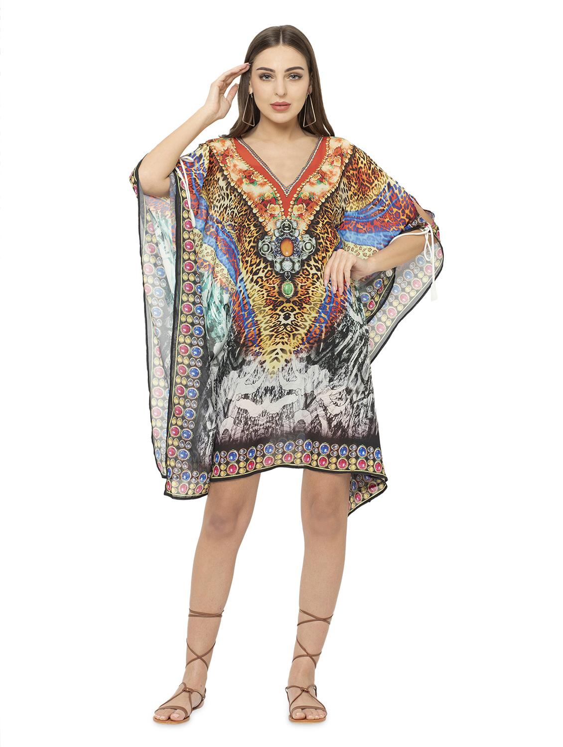 multi colored georgette kaftan - 17011424 - Zoom Image - 1