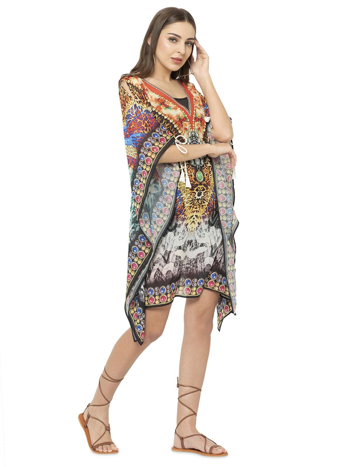 multi colored georgette kaftan - 17011424 - Zoom Image - 2