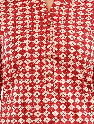 maroon cotton aline kurti - 17011879 - Standard Image - 4