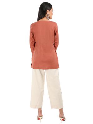 pink rayon straight kurti - 17012074 - Standard Image - 3