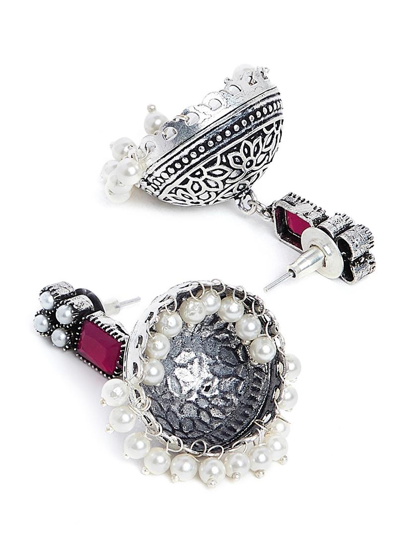red brass jhumka earring - 17012097 - Zoom Image - 3