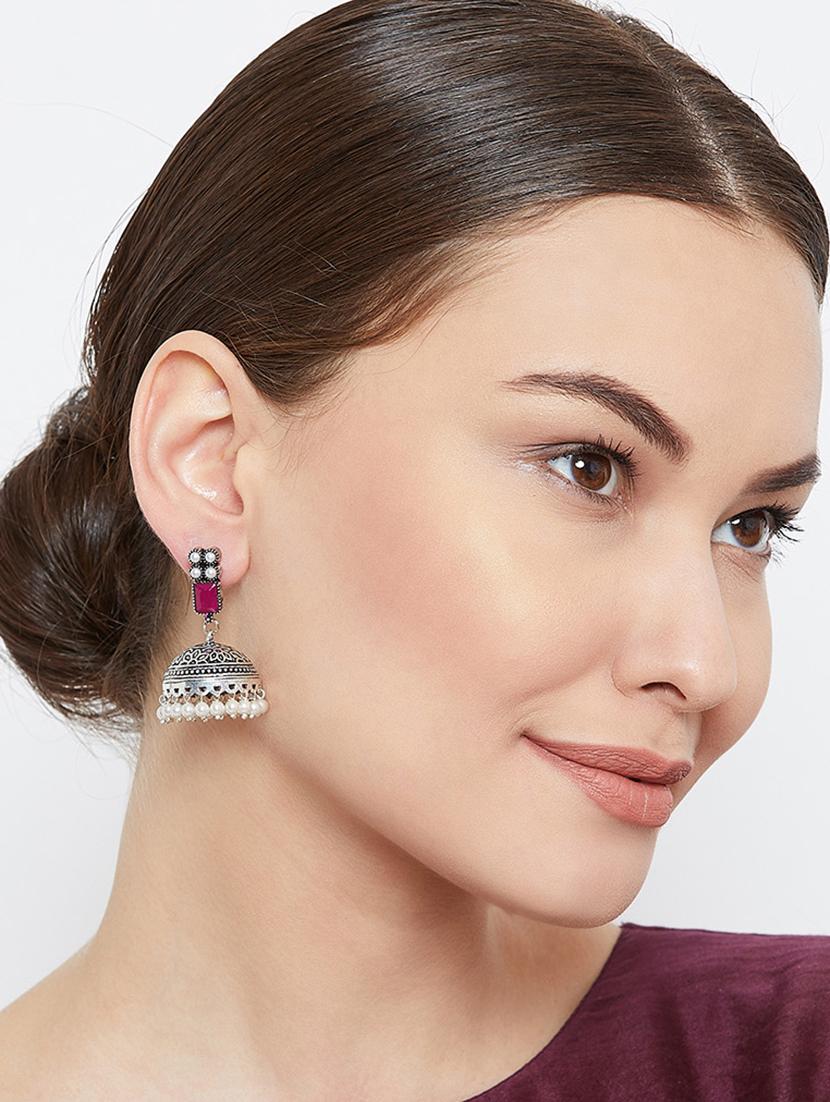 red brass jhumka earring - 17012097 - Zoom Image - 4