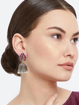 pink brass jhumka earring - 17012099 - Standard Image - 3