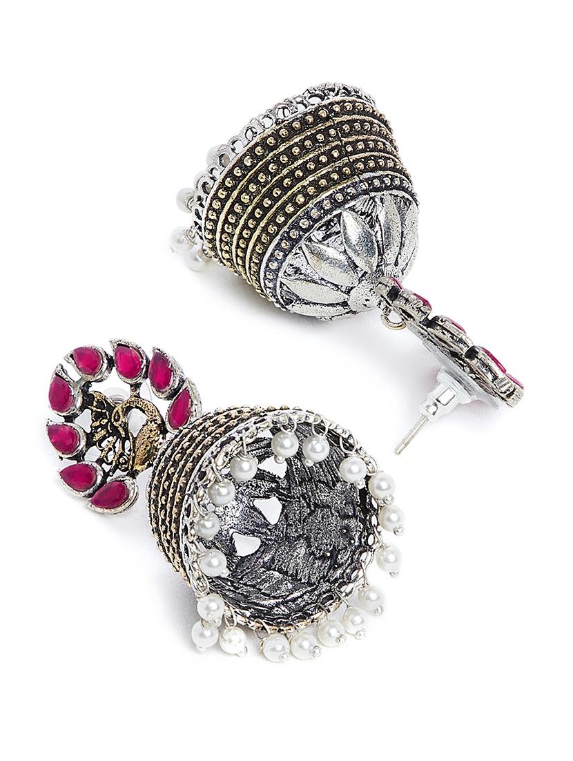 pink brass jhumka earring - 17012099 - Zoom Image - 2