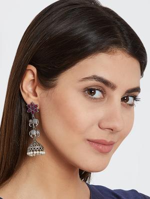red brass jhumka earring - 17012103 - Standard Image - 4