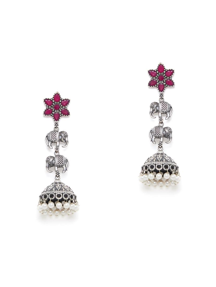 red brass jhumka earring - 17012103 - Zoom Image - 2