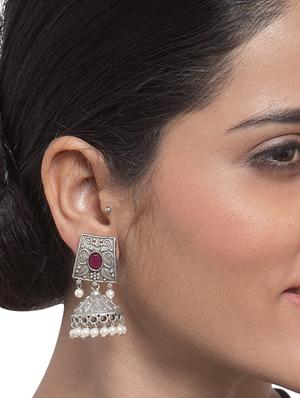 red brass jhumka earring - 17012108 - Standard Image - 4