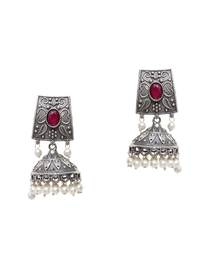 red brass jhumka earring - 17012108 - Zoom Image - 2