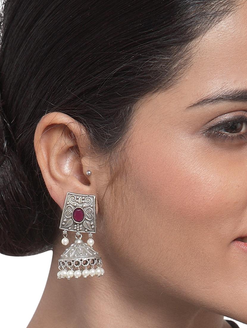 red brass jhumka earring - 17012108 - Zoom Image - 4