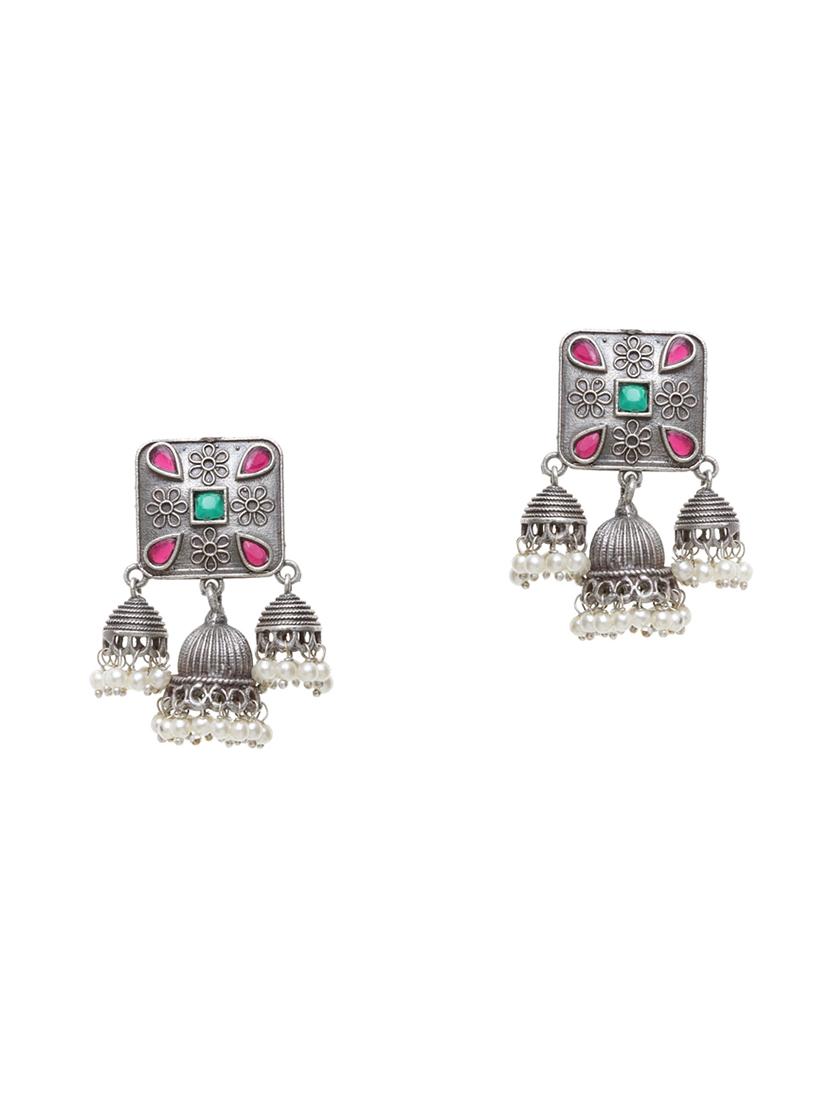 silver brass jhumka earring - 17012115 - Zoom Image - 2