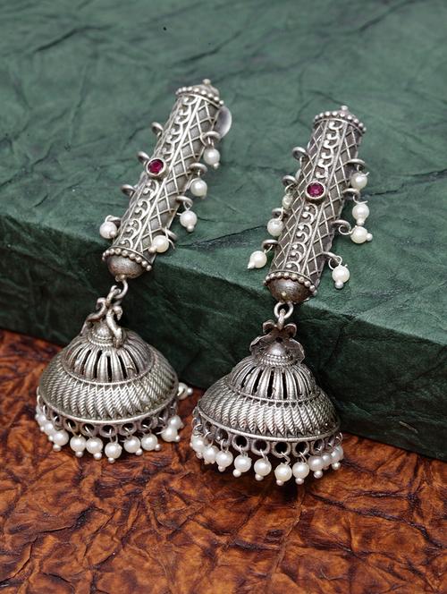 silver brass jhumka earring - 17012139 - Standard Image - 1
