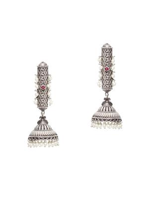 silver brass jhumka earring - 17012139 - Standard Image - 2